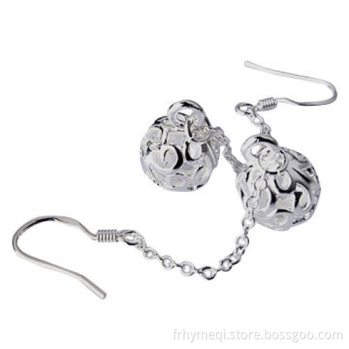 Hollow Ball Drop Earrings, Made of Sterling Silver Plated Copper Material, 2g Weight